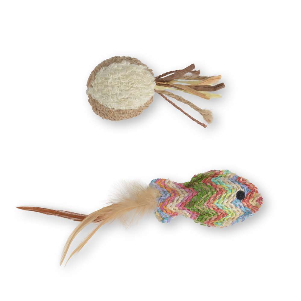 Catit Pez tejido de paja y Pelota de felpa