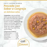 Lista de ingredientes, composición y textura de la tarrina de pescado con sabor a cangrejo Catit Cuisine Dinner.